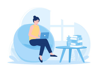 Online education  students take part in online learning from home concept flat illustration