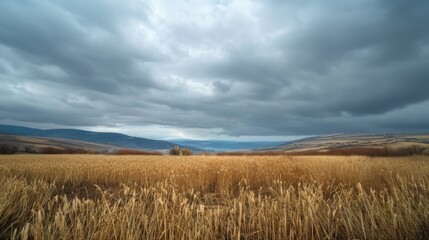 Obraz premium Cloudy Sky above the Hills with Reeds