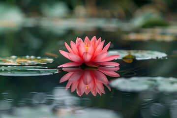 red lotus flower in the middle of the pond