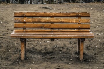 An image of a brown wooden bench on gray soil, symbolizing tranquility and peace in nature.

