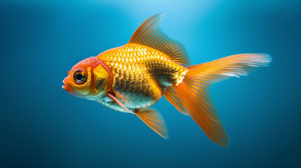 Fototapeta premium Peaceful Goldfish Swimming Against Blue Background