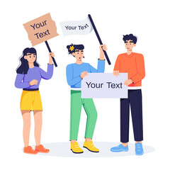 Get this flat illustration of people holding strike banners 