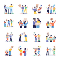 Set of People with Banners Flat Illustrations

