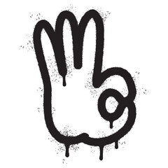 Spray Painted Graffiti hand ok sign Sprayed isolated with a white background. graffiti Perfectly ok hand with over spray in black over white.