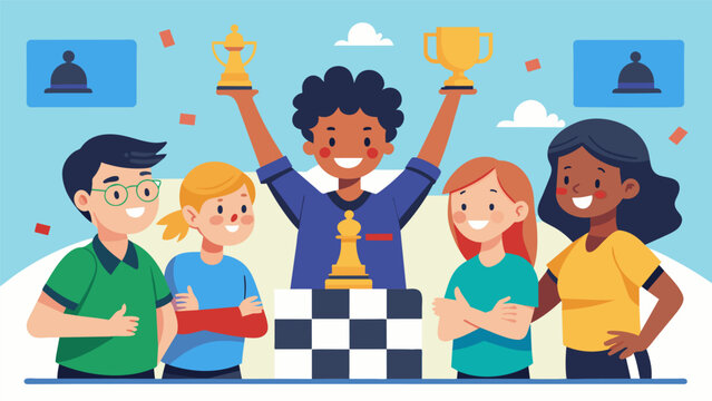 Cheering and applause erupted from the school chess club members gathering spot as they celebrated another successful tournament and their love for the game.. Vector illustration