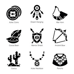 Handy Set of Aztec Artefacts Solid Icons 

