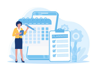 Woman choosing date at business partners meeting concept flat illustration