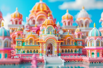 Obraz premium 3d illustration of indian mughal architecture bokeh style background