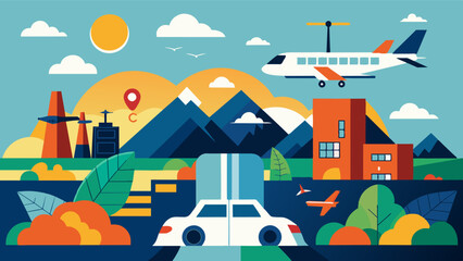 A section dedicated to the environmental impact of air taxis highlighting their potential to reduce carbon emissions and combat climate change.. Vector illustration