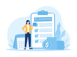 Business planning working woman concept flat illustration