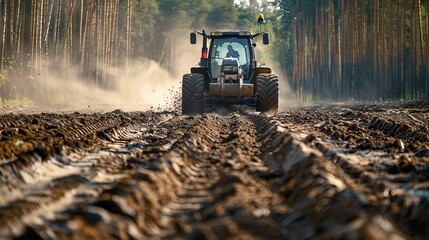 Forestry scarifier machine, preparing soil, high detail
