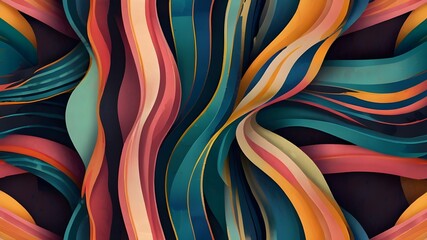 Curve lines ribbons wavy seamless pattern Generative AI 