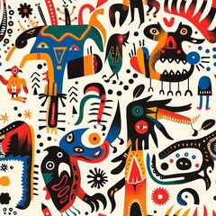 African Native Art Character Design Pattern Seamless generative ai art