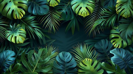 Tropical Nature green leaves frame background