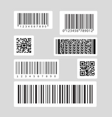 barcode and qr codes label set isolated on background