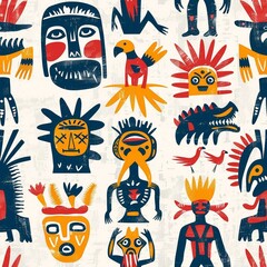 African Native Art Character Design Pattern Seamless generative ai art