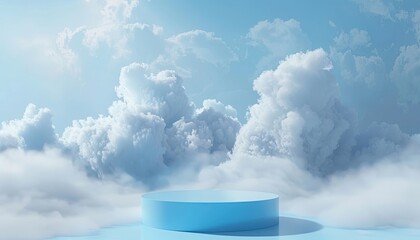 Background podium beige 3D product sky platform display cloud pastel scene render stand. Beige podium stage minimal abstract background beauty dreamy space studio pedestal smoke showcase geometric