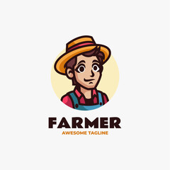 Vector Logo Illustration Farmer Mascot Cartoon Style.