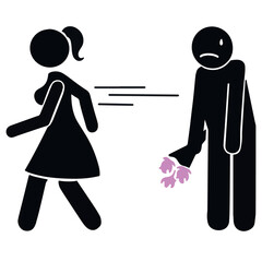 Sad man rejected by her girlfriend vector illustration