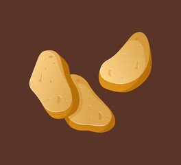 Freshly baked bread slice isolated on brown background. Healthy eating, food illustration. Vecor in a realistic style.