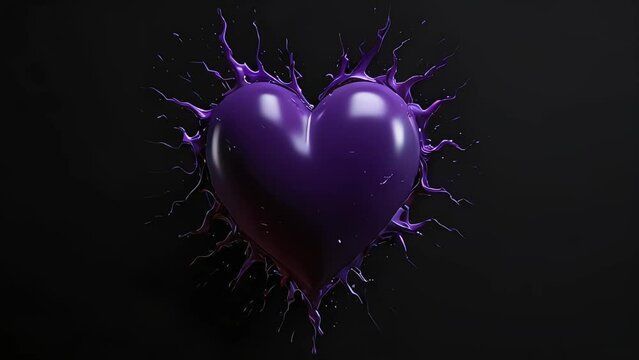 3d render romance purple heart visual effect motion with flowing aura energy arround on black backdrop