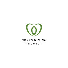 organic green fork and spoon in abstract way logo vector for restaurant food dining business brand