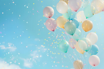 Fototapeta premium A bunch of colorful balloons are floating in the air, creating a festive
