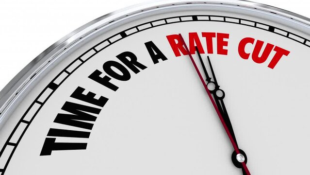 Time for a Rate Cut Clock Lower Interest Money Loan Reduction 3d Animation