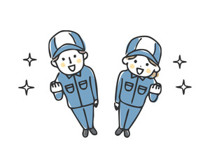 ガッツポーズする作業員