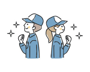 ガッツポーズする作業員