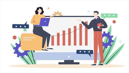 meeting with data presentation. daily business activity animated illustration. business animation video