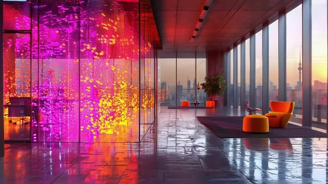 Modern Workspace with Dynamic Light Display