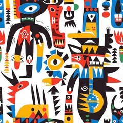 Fototapeta premium African Native Art Character Design Pattern Seamless generative ai art