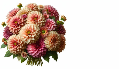 A bouquet of pink and pink flowers on a white background, generative ai