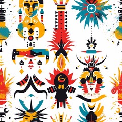 African Native Art Character Design Pattern Seamless generative ai art