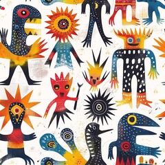 Naklejka premium African Native Art Character Design Pattern Seamless generative ai art