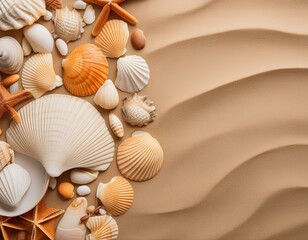 Sea Shells on Beach Sand: Ample Copy Space