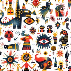 African Native Art Character Design Pattern Seamless generative ai art