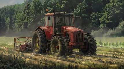 Naklejka premium Tractor with a bedder, creating raised beds, high detail