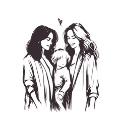 married couple of LGBT women with a child. adoption and surrogacy concept. vector illustration on white background