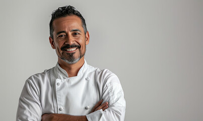 Confident professional chef posing in white uniform