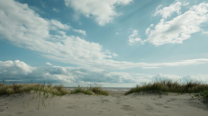 Serene Landscape with Grass Dunes and Vast Sky