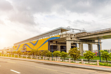 Fototapeta premium High speed intercity trains departing under the sunshine
