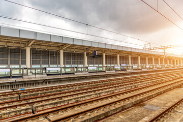 Fototapeta premium High speed intercity trains departing under the sunshine