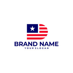 Fototapeta premium LETTER D INITIAL AMERICAN FLAG LOGO ICON ILLUSTRATION