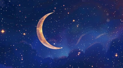 Fototapeta premium Radiant Night Sky with Crescent Moon and Stars
