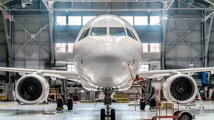 airplane in airport,
Passenger Aircraft Undergoing Engine Maintenance