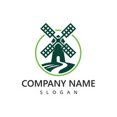 Windmill logo for Farm product symbol . Agriculture, farming, natural food concept