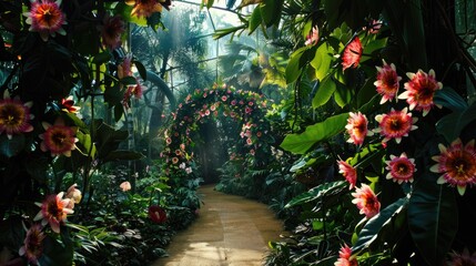 Fototapeta premium Scenic Botanical Garden with Blooming Passion Flowers