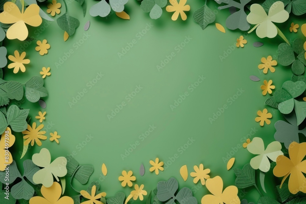 Poster lucky clovers frame green backgrounds nature.